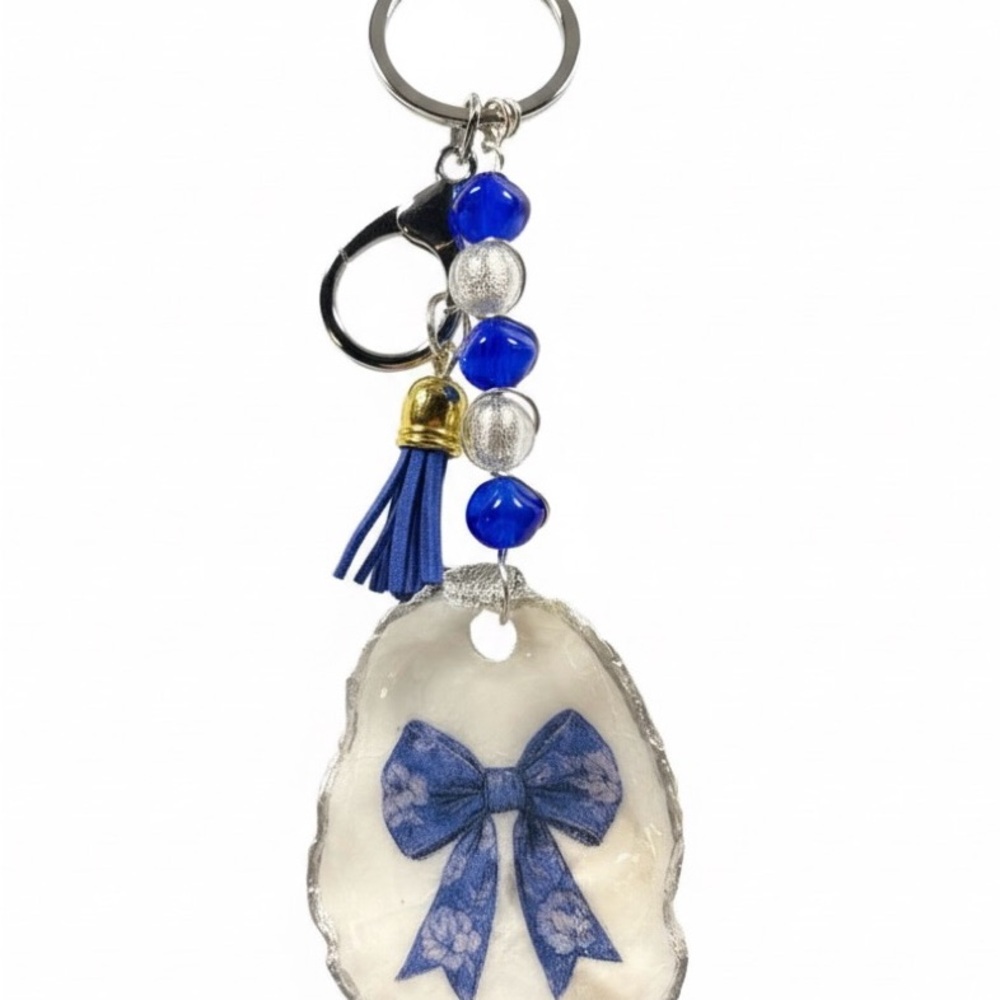 Blue and Silver Bow Keychain/ Bag Beads